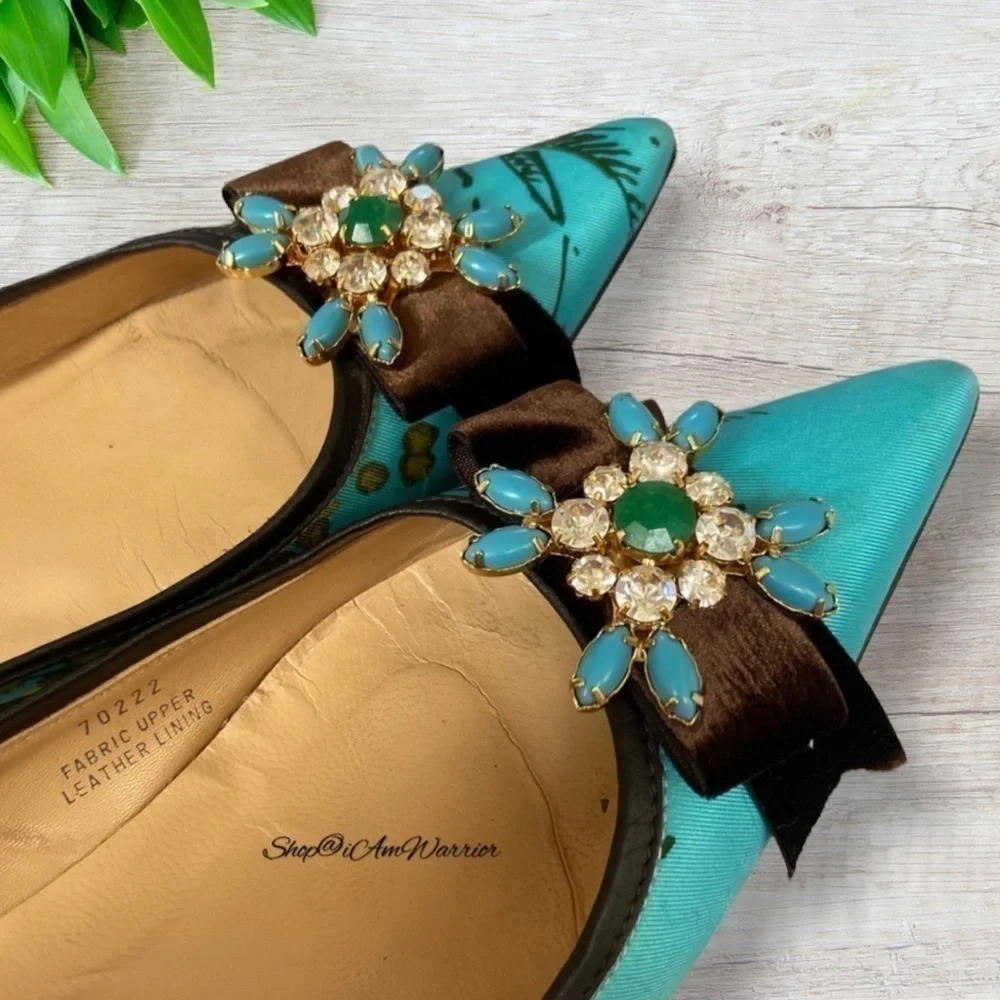 J.Crew RARE floral silk embellished bow pointed toe low heel flats/shoes